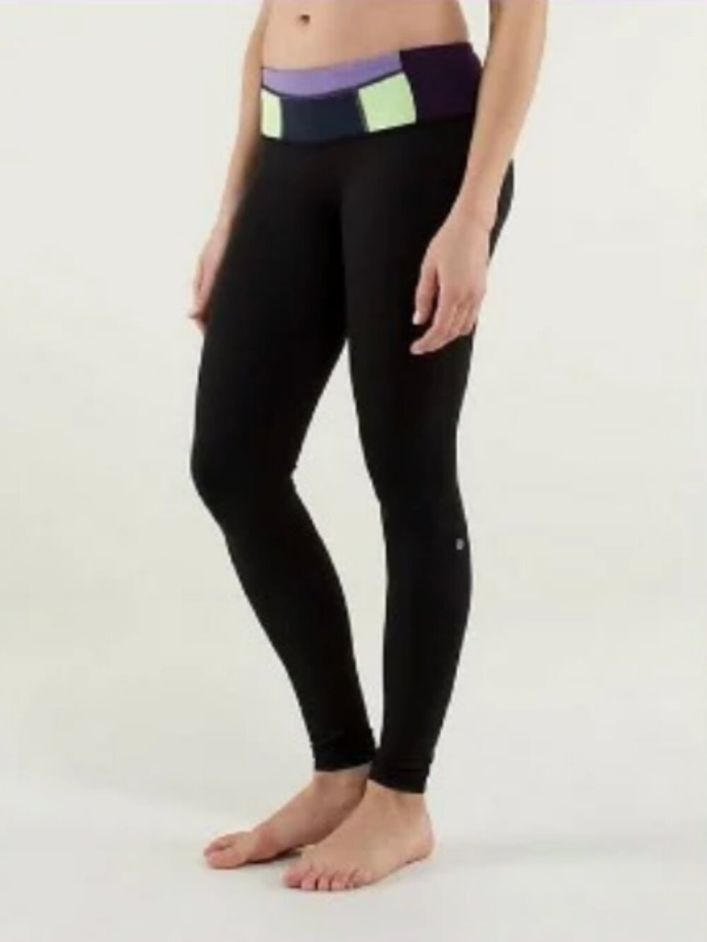 Lululemon Reversible Leggings Womens 6 Black Colorblock Mid Rise Athletic